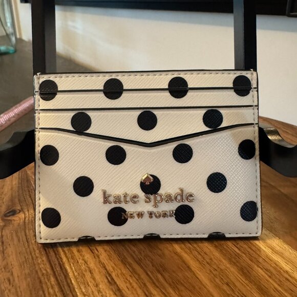 kate spade Accessories - Kate Spade Polka Dot Slim Card Holder — Black & White Saffiano